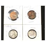 4 Jefferson nickels, various dates.