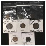 8 Indian Head cents, various dates