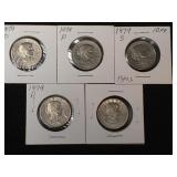 5-Susan B Anthony dollar coins