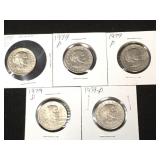 5-Susan B Anthony dollar coins