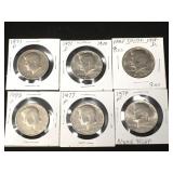 6-Kennedy half dollar coins, various dates