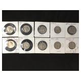 10 Washington quarters, various dates