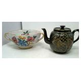 Hand Painted English teapot and Italian bowl.