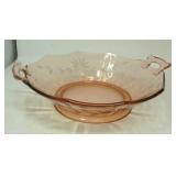 Pink glass, possibly depression,  etched bowl.