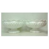 2 Fenton hobnail white milk glass candle bowls,