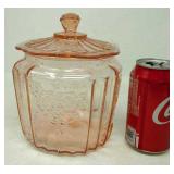 Vintage Mayfair pink depression glass biscuit jar.