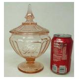 Pink depression glass, Mayfair, candy dish and lid