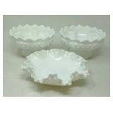 2 Fenton hobnail white milk glass candle bowls,