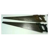 Disston handsaw with green plastic handle,