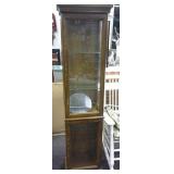 Wooden, lighted curio cabinet, glass shelves