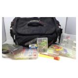 Fishing Tote Bag with  Containers of Hooks and