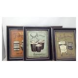 4 Home Decorative Pictures, one missing glass