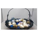 Basket with Assorted Christmas Ornaments & Bells