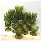 Vintage green glassware,  23 pieces, large vase,