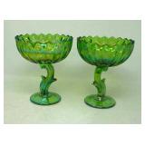 2 Matching vintage carnival glass compotes.