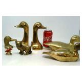 2 Brass duck bookends,  duck head, 2 ducks, cat,