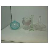 Frosted basket, bud vase, rose vase, covered teal