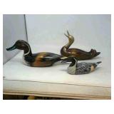 3 Wooden ducks, 1 has brass head.