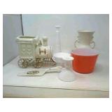 White milk glass vase, candle holder,