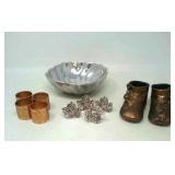 8 Napkin holders,  bronzed baby shoes,