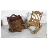 Magazine rack & child's size folding rocking chair