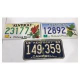 Three Kentucky license plates