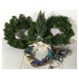 Small desktop Christmas tree and 3 wreaths