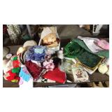 Huge lot with yarn, quilt pieces, latch hook rug