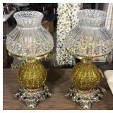 Two table lamps with glass shades