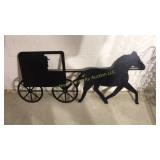 Approximately 24 inch metal horse and buggy