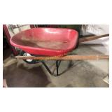 Wheelbarrow with plastic tub and wooden handles