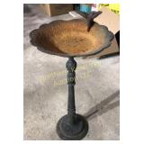 Cast-iron birdbath is 11" round and 24" tall