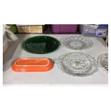 4 cut glass trays, one piece of Fiesta and