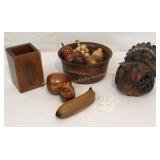 Small wooden bowl with wood fruit