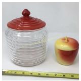 Glass bakeware apple and glass cookie jar w/red