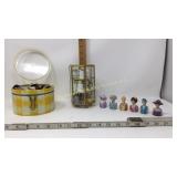 Can full of buttons, thimbles w/case