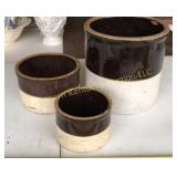 Three crocks. 7-1/2 inch tall 3 3/4 inch tall and