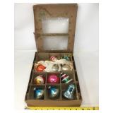 Box of vintage glass ornaments.