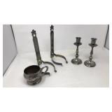 Silverplate sugar bowl, 2 oil lamp wall holders,