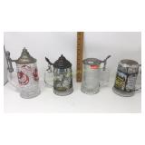 4 Crystal beer steins w/pewter lids.