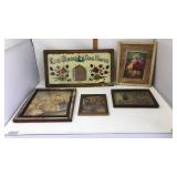 5 Vintage pictures w/old wood frames. Also