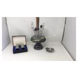 Pewter napkin holders, egg separator