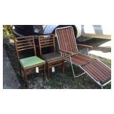 Aluminum folding lawnchair with red wood slats