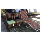 Aluminum folding lawnchair with red wood slats