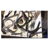 Box lot includes old horse shoes antique shears