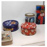 Assorted tins and Easter decorations.