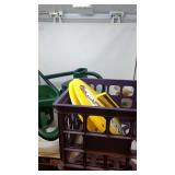 Plastic crate with leaf scoops,