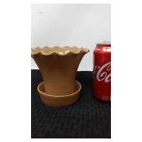 1970s Bybee pottery brown ruffled edge flower pot.