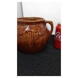 McCoy pottery brown handled bean pot, no lid.