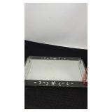 Vintage Mirrored tray. Approx 14" long, 9" wide.